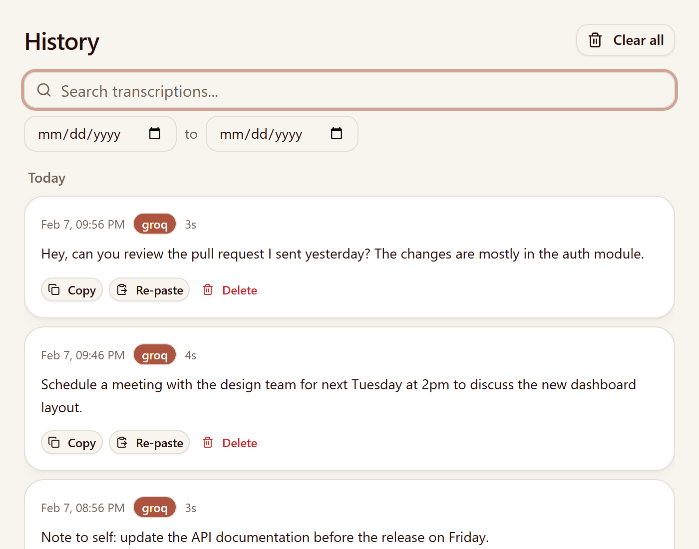 Yeet Prompt transcription history